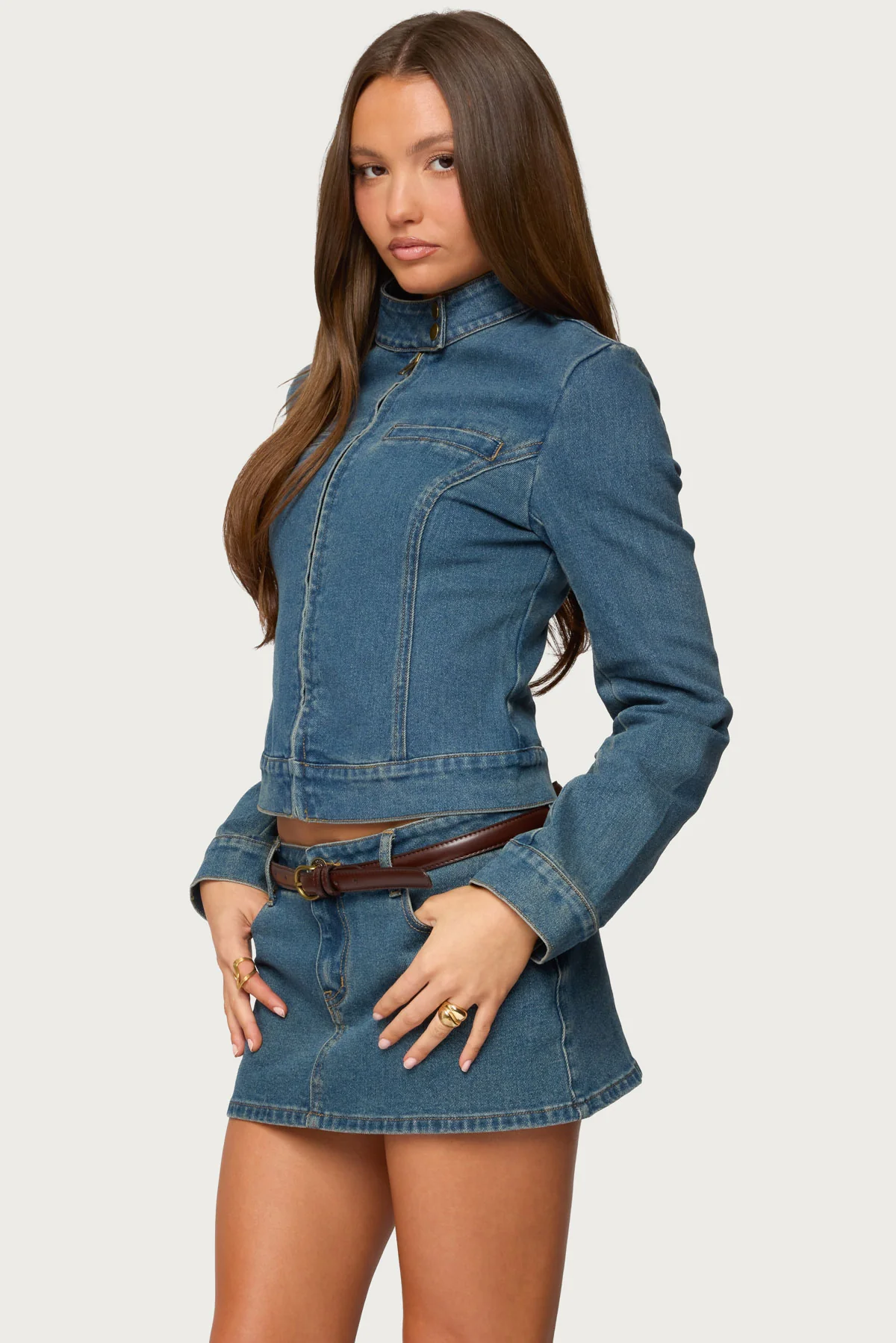 Josiee Stretchy Denim Moto Jacket - Image 3