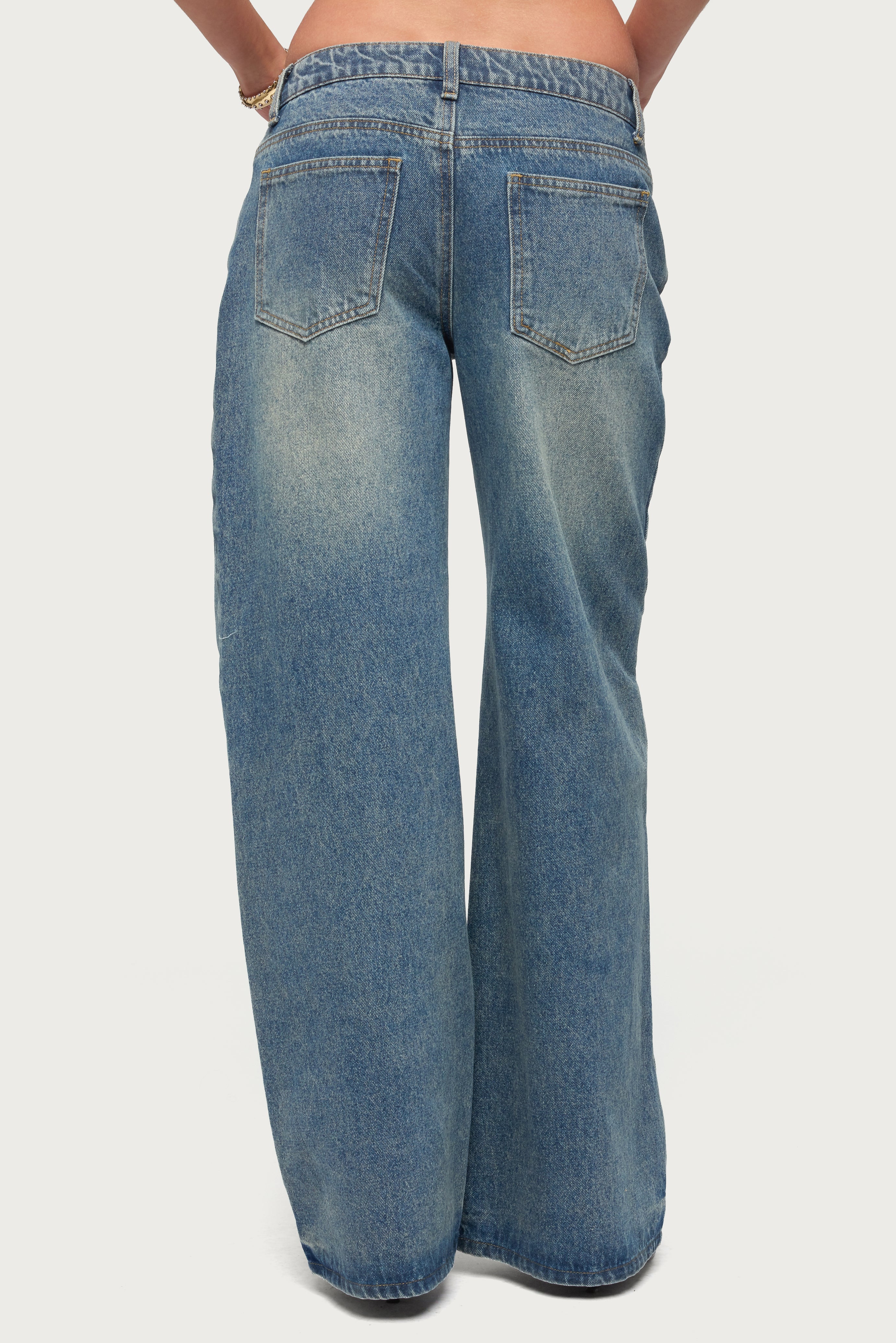 Moxlan Slanted Button Low Rise Baggy Jeans - Image 4