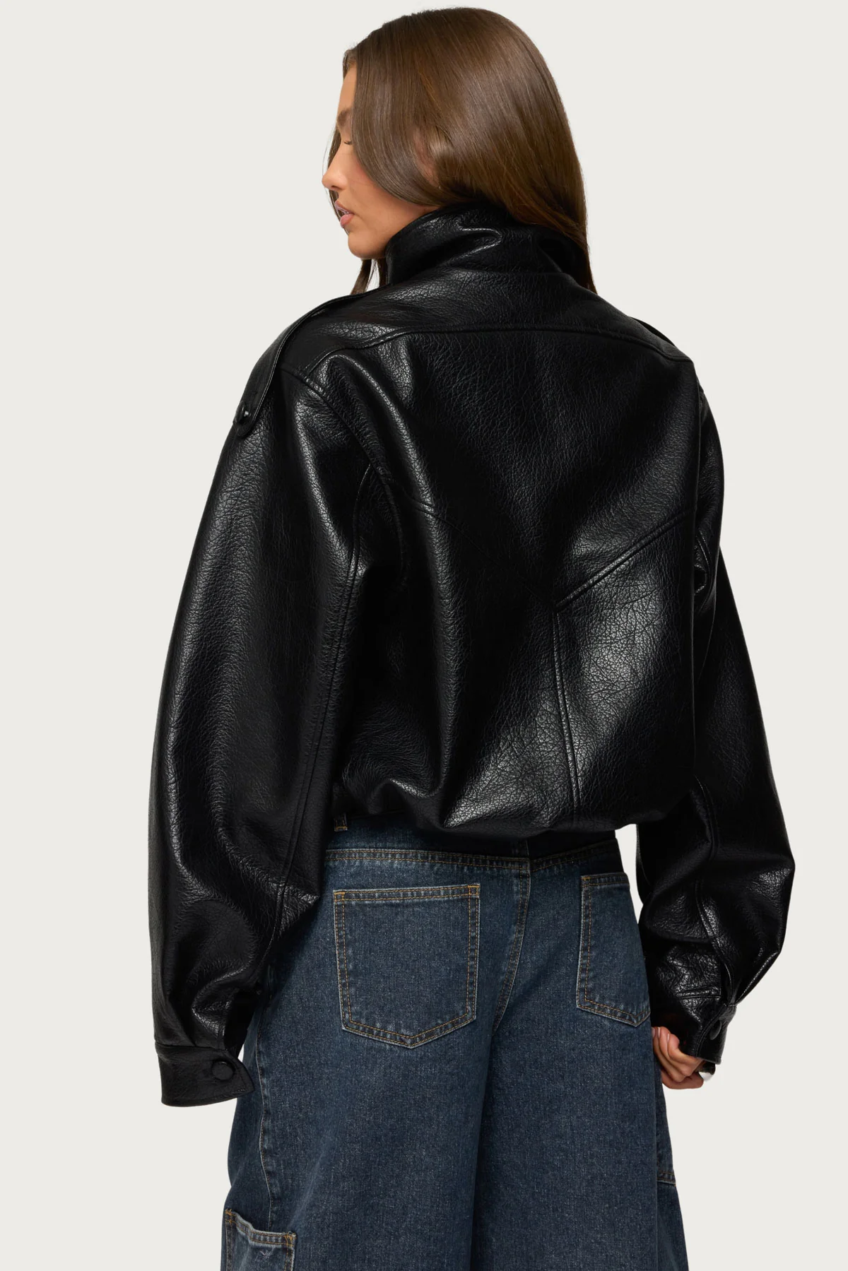 Jaicee High Neck Oversized Faux Leather Jacket - Image 4