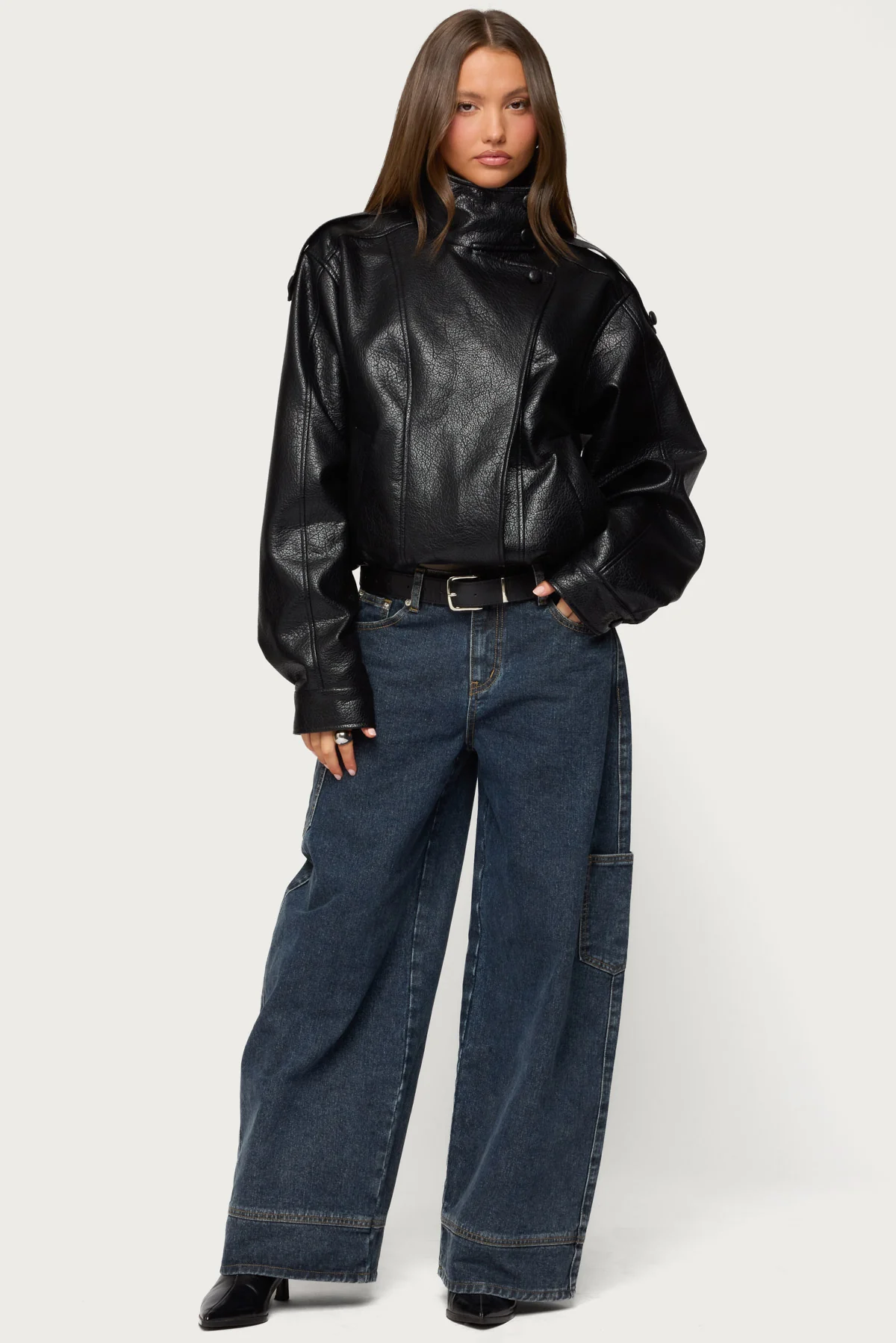 Jaicee High Neck Oversized Faux Leather Jacket - Image 5