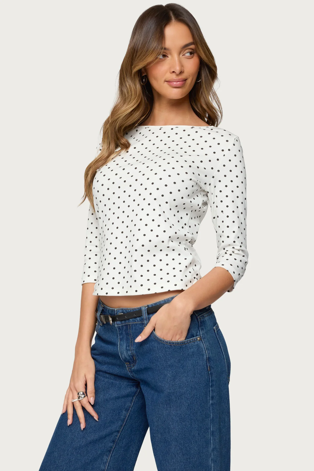 Lela Polka Dot Quarter Sleeve Top - Image 3