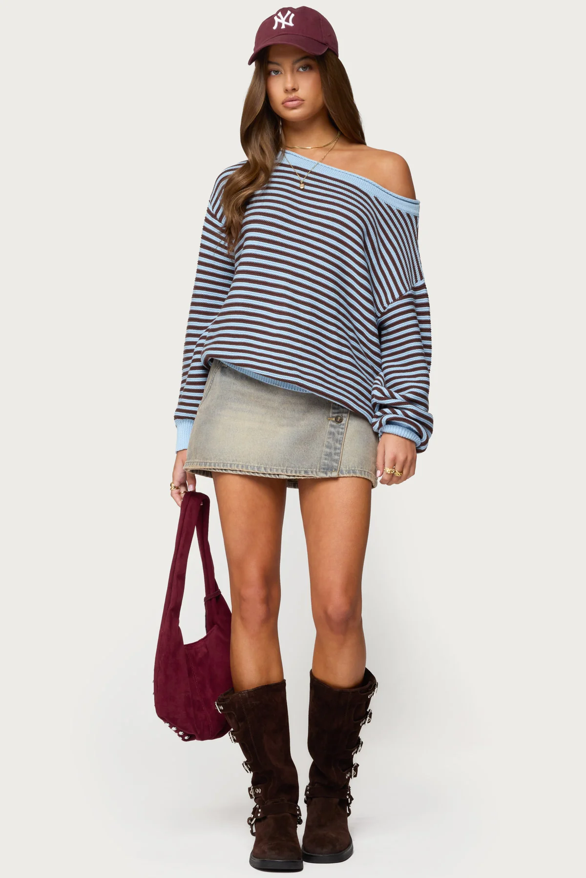 Averi Striped Oversized Off Shoulder Sweater - Image 2