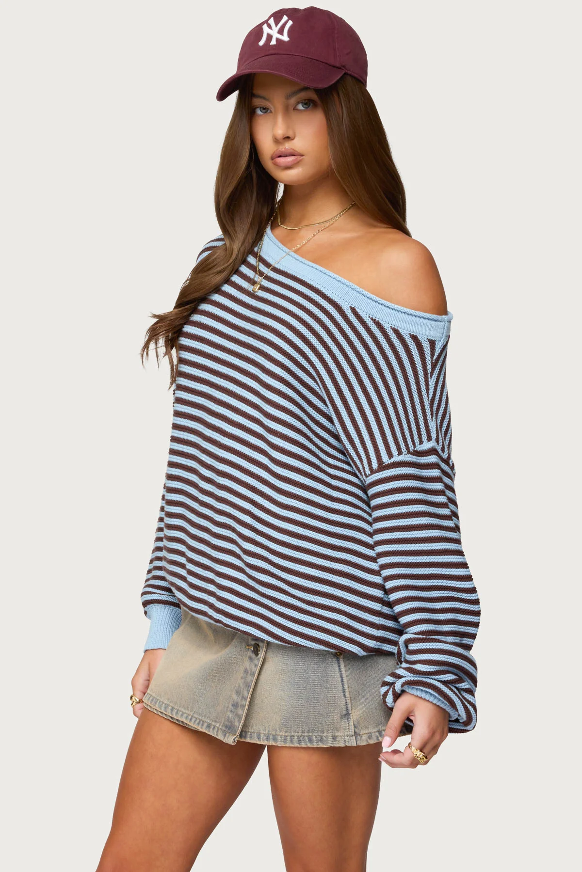 Averi Striped Oversized Off Shoulder Sweater - Image 3