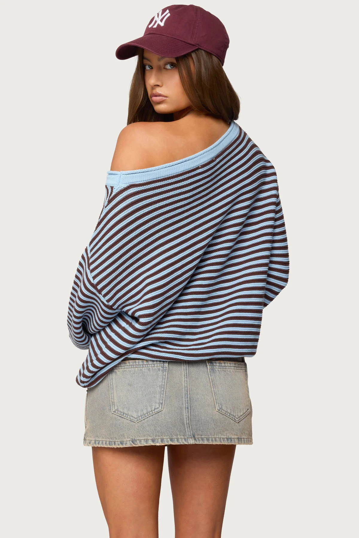 Averi Striped Oversized Off Shoulder Sweater - Image 5