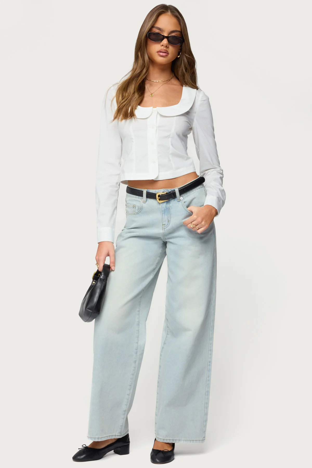Scoop Neck Tailored Button Up Shirt - Image 2
