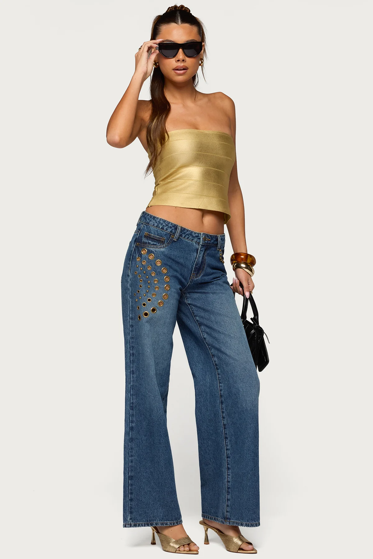 Cecilea Metallic Knit Bandage Tube Top - Image 2