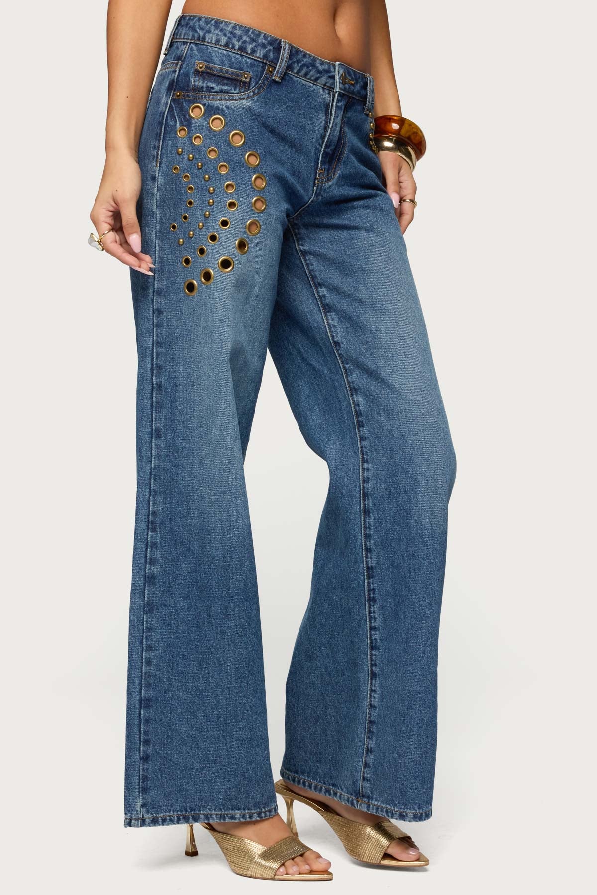 Monika Stud & Grommet Low Rise Baggy Jeans - Image 3