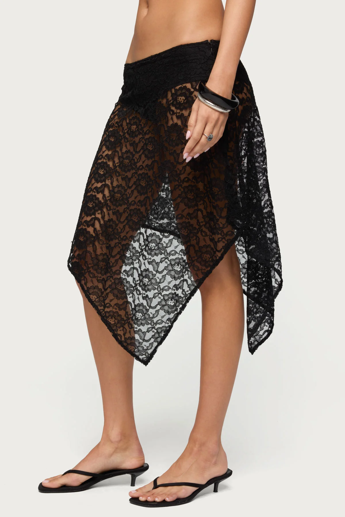 Sheer Lace Handkerchief Midi Skort - Image 3