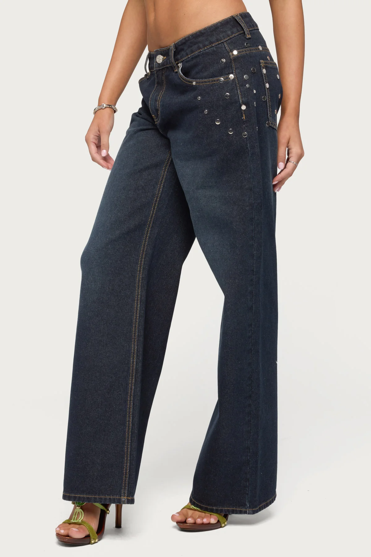 Spiral Studded Low Rise Baggy Jeans - Image 3