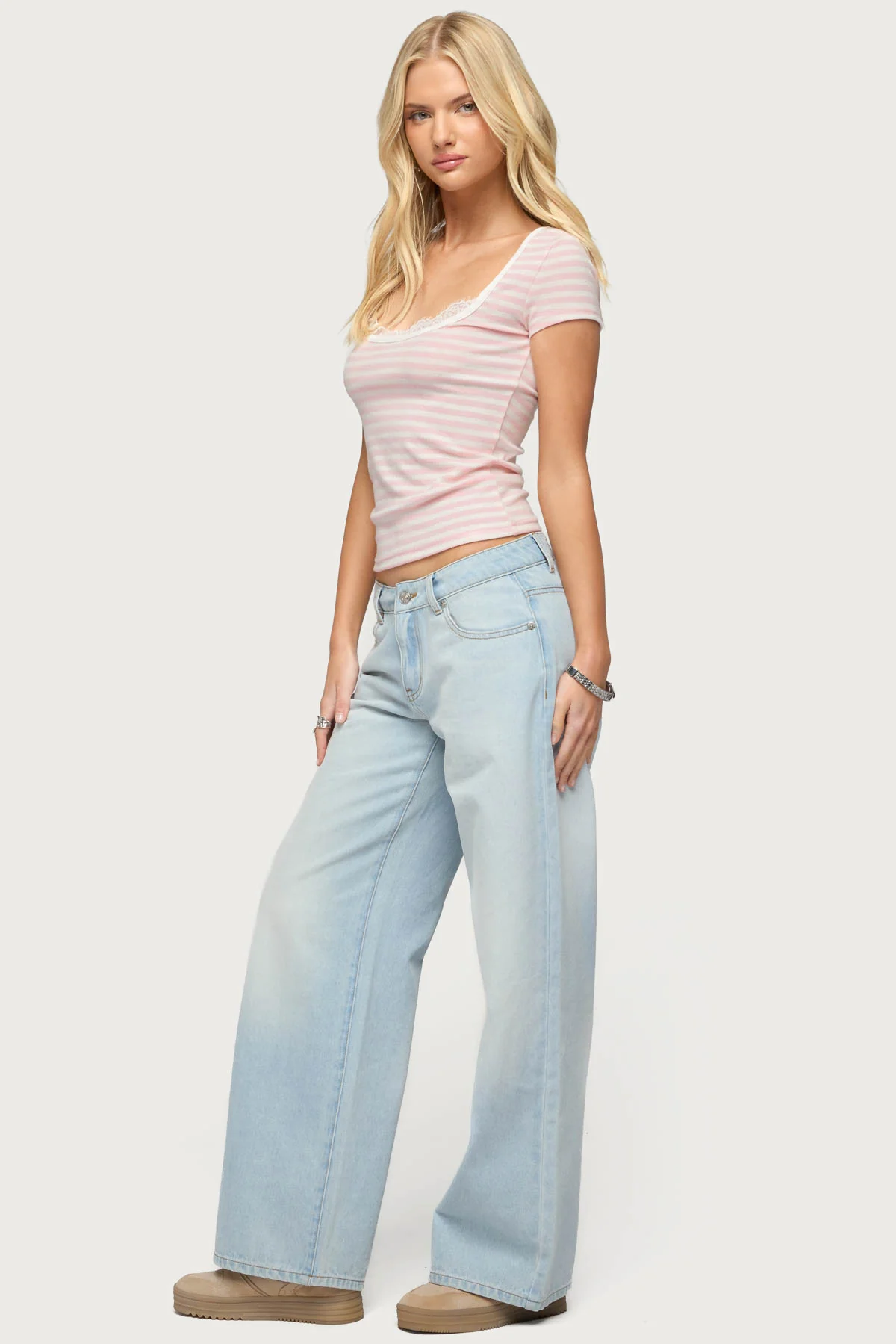 Layered Lacey Striped T Shirt - Image 4