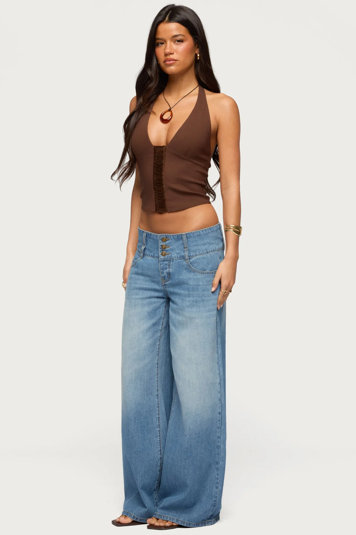 Wide Waistband Low Rise Baggy Jeans - Image 5