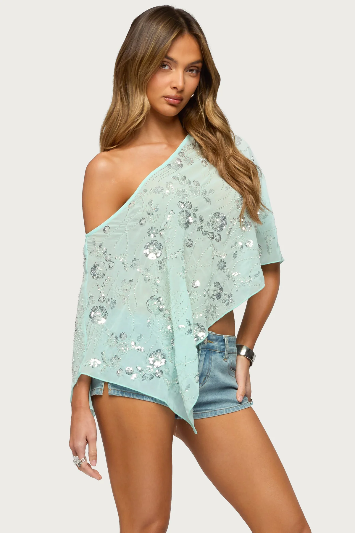 Triana Bead & Sequin Chiffon Poncho - Image 3