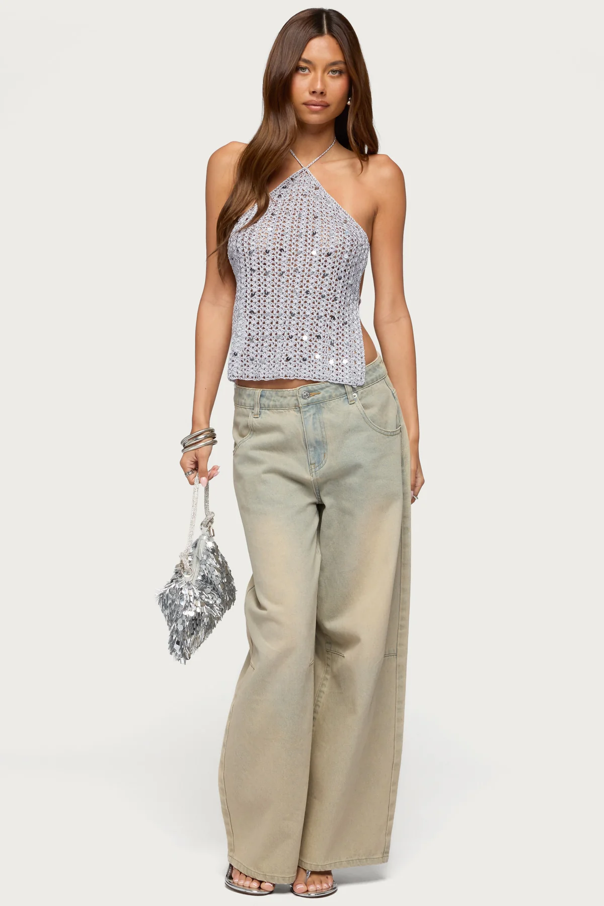 Thaly Backless Sequin Crochet Halter Top - Image 2