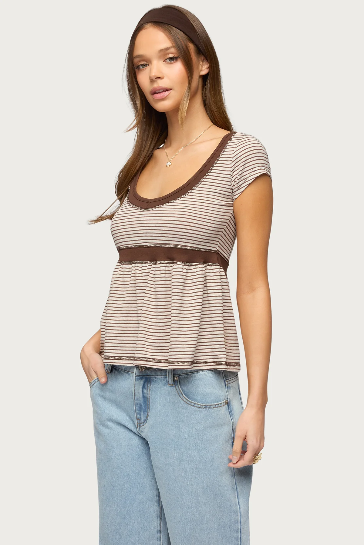 Sady Contrast Striped Babydoll Top - Image 3