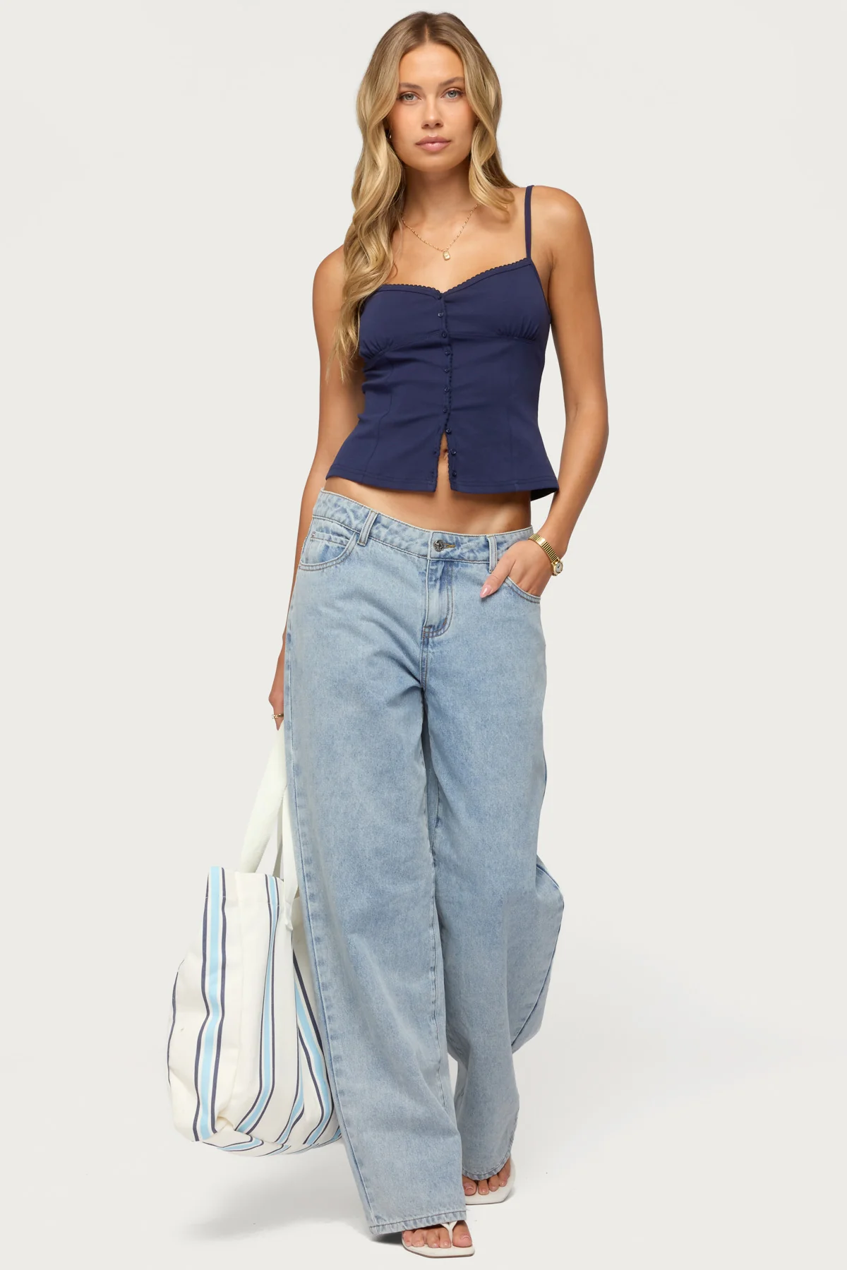 Delia Sweetheart Button Up Tank Top - Image 2