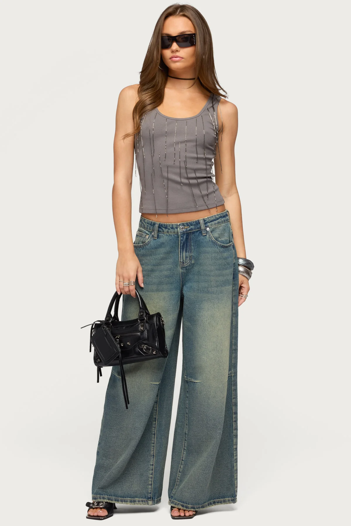Beaded Fringe Ribbed Tank Top - Image 2