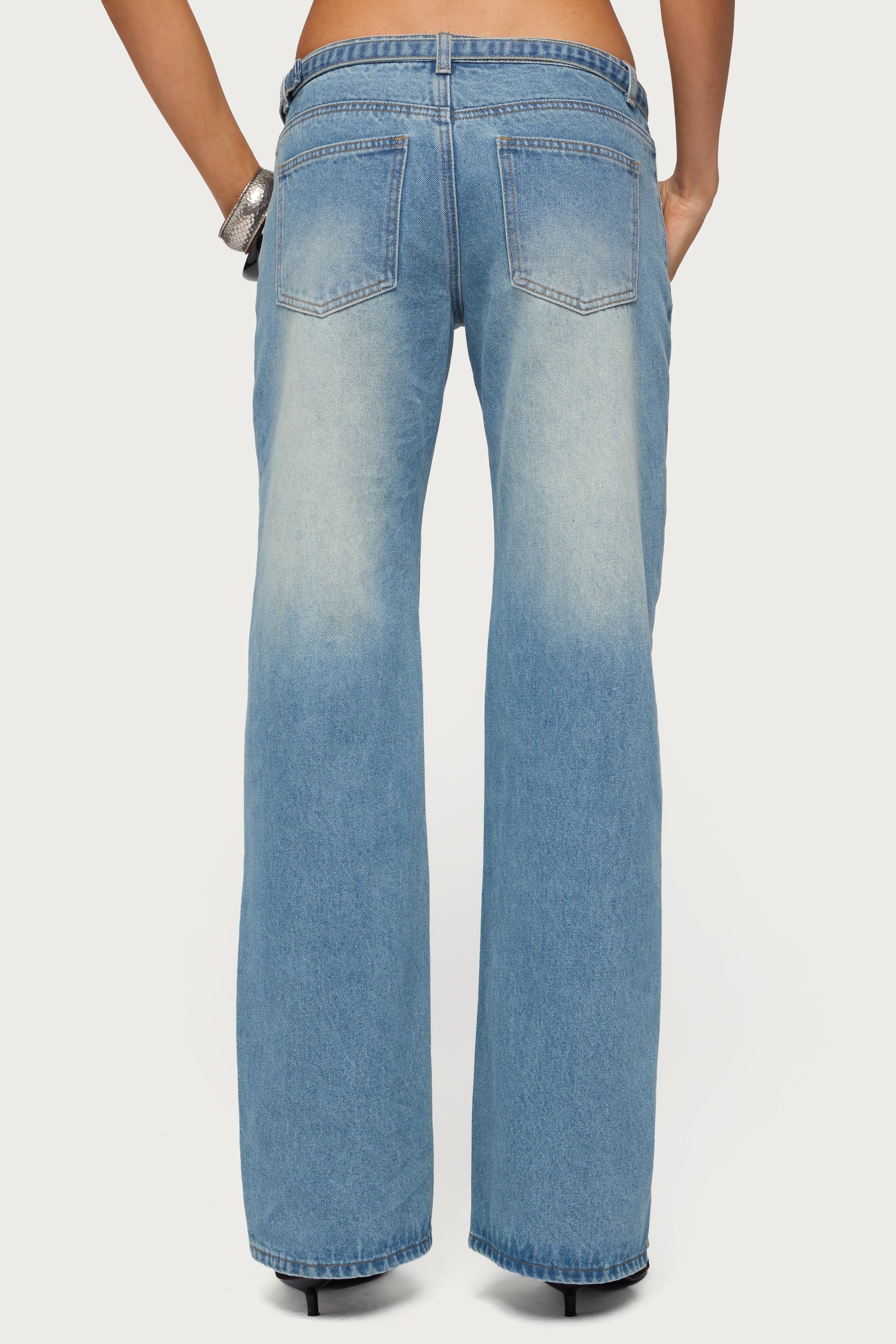 Belted Low Rise Straight Leg Jeans - Image 4